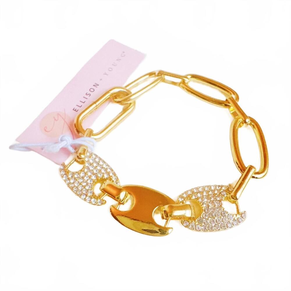 NEW ELLISON+YOUNG women's pavé horse bit bracelet in gold